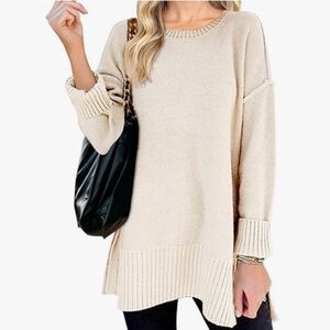 NWT Merikeety Sweater Womens XL Cream Minimalist Retro 90s Y2K Casual Comfy